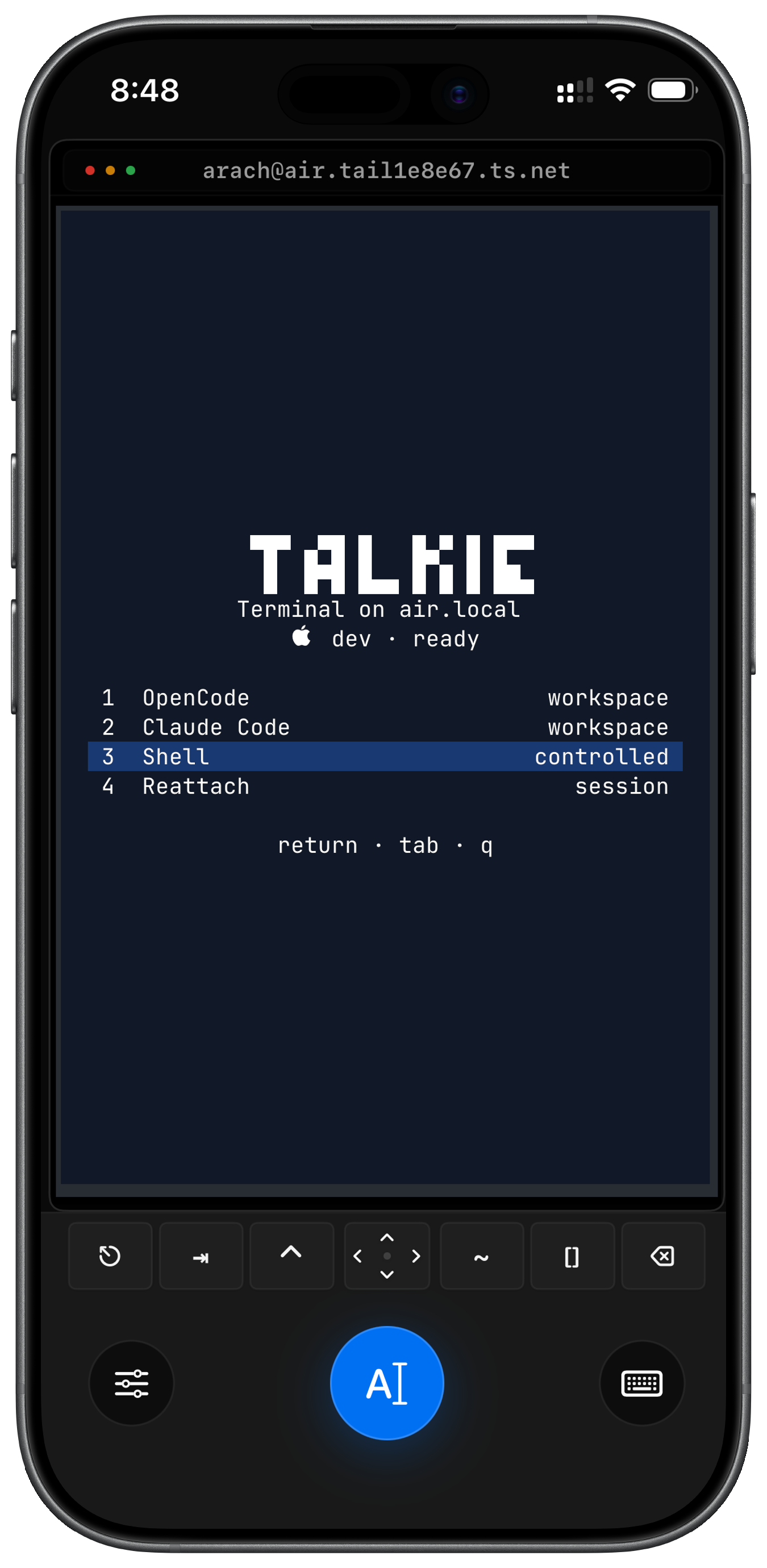 Talkie for iPhone terminal view