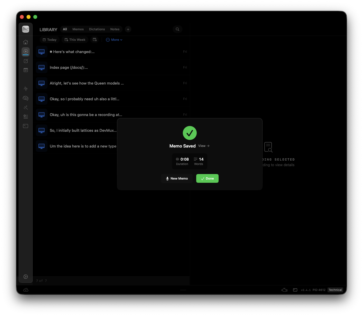 Saved Talkie memo on Mac