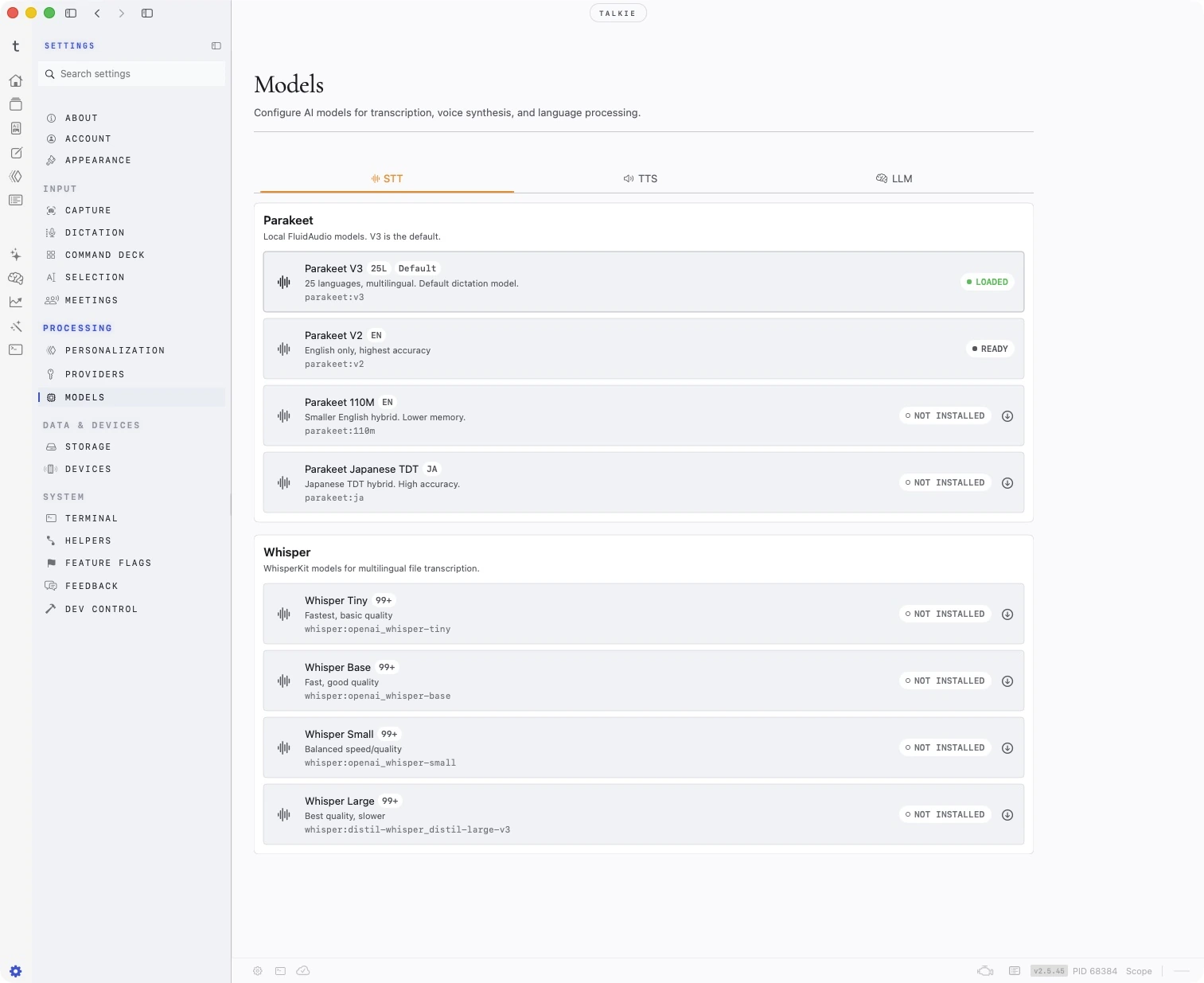 Models — Talkie for Mac